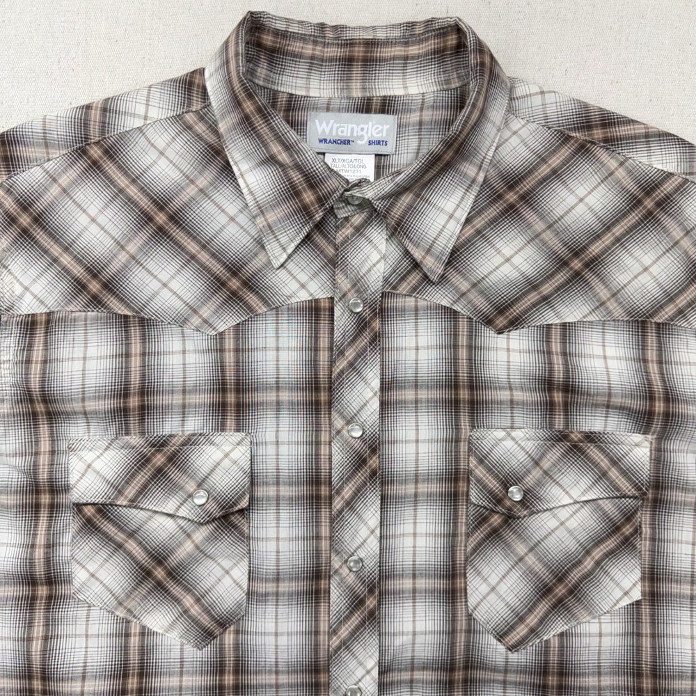 Wrangler Wrancher Western Snap Shirt Mens XLT Tall Brown Plaid MTW1231 Cowboy - Picture 4 of 13